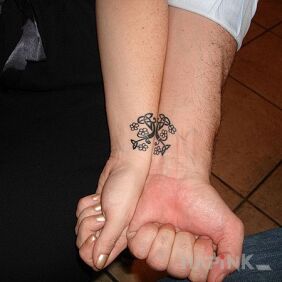 Tattoo Hinged keys on the wrist motif: Love style: minimalistic