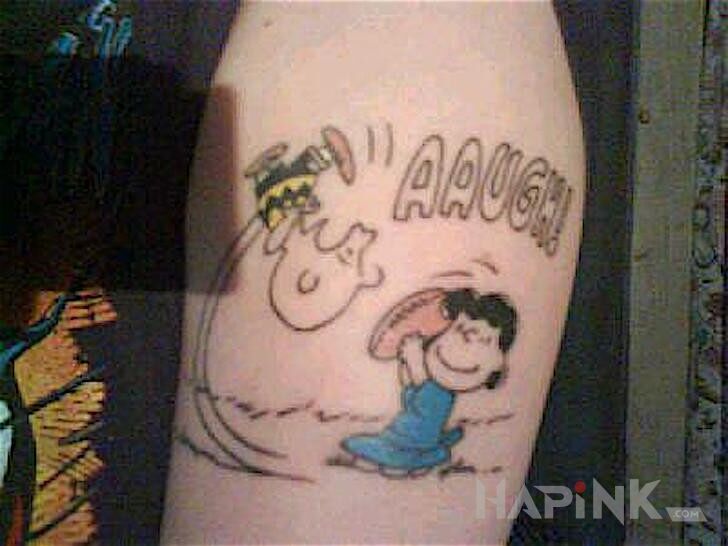Tattoo Lucy i Charlie in characters motif on the forearm