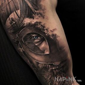 Tattoo Viking on the upper arm motif: 3D style: realistic