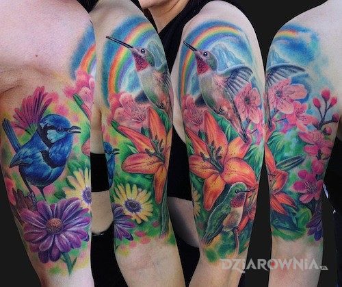 Tatuaż przyroda w motywie zwierzęta na ramieniu