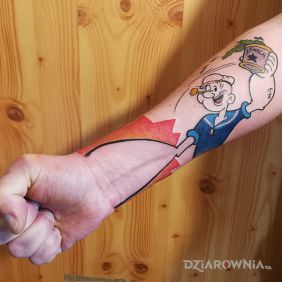 Tatuaż Popeye na przedramieniu motyw: postacie styl: kreskówkowe / komiksowe