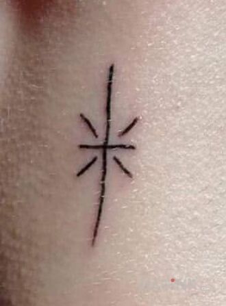 Tattoo Znak osobisty in other motif and minimalistic style on the neck
