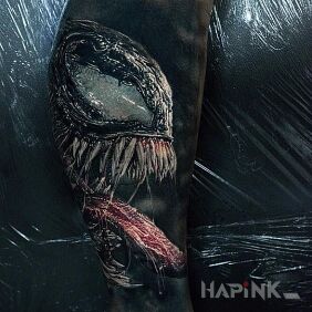Tattoo Venom on the calf motif: colorful style: realistic