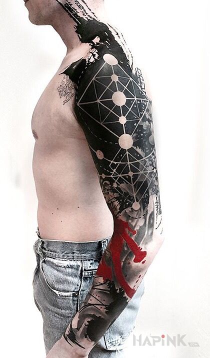 Tattoo Ręka w trash polce in other motif and geometric style on the neck