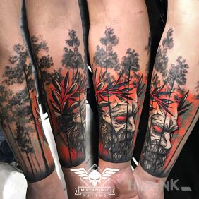 Tattoo Forest grandfather on the forearm motif: characters style: graphic / illustrative
