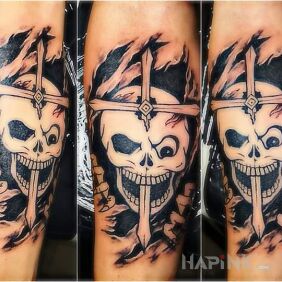 Tattoo Czaszunia on the forearm motif: skulls style: graphic / illustrative