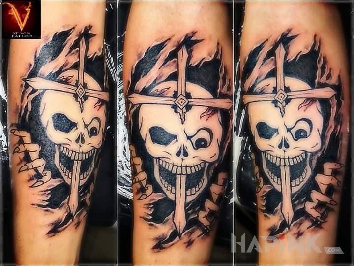 Tattoo Czaszunia in skulls motif and graphic / illustrative style on the forearm