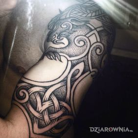 Tatuaż Celtycko na ramieniu motyw: znaki zodiaku styl: dotwork