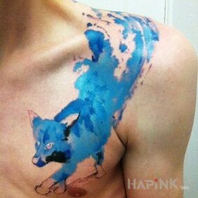 Tattoo Fox on the chest motif: colorful style: Watercolor