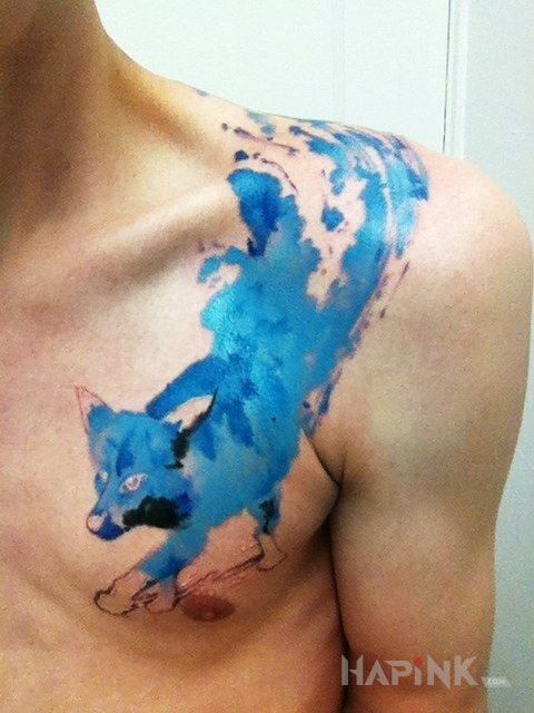 Tattoo Lis in animals motif and Watercolor style on the chest