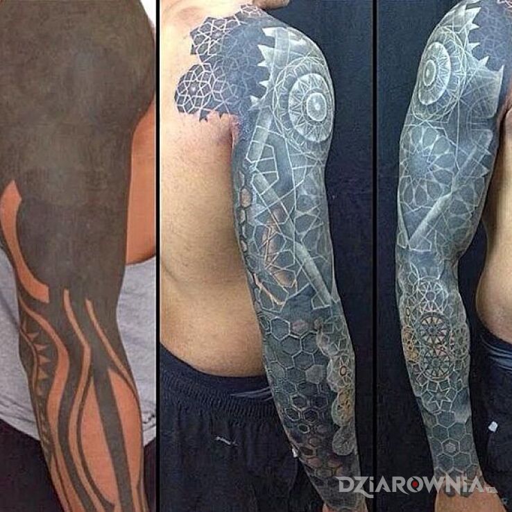 Tatuaż Przerobiona lipa w motywie cover up i stylu blackwork / blackout na przedramieniu