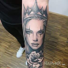 Tattoo Woman on the forearm motif: faces style: realistic
