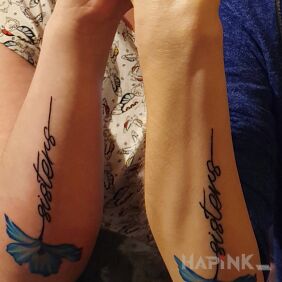 Tattoo Sisters tattoo on the forearm motif: colorful style: graphic / illustrative