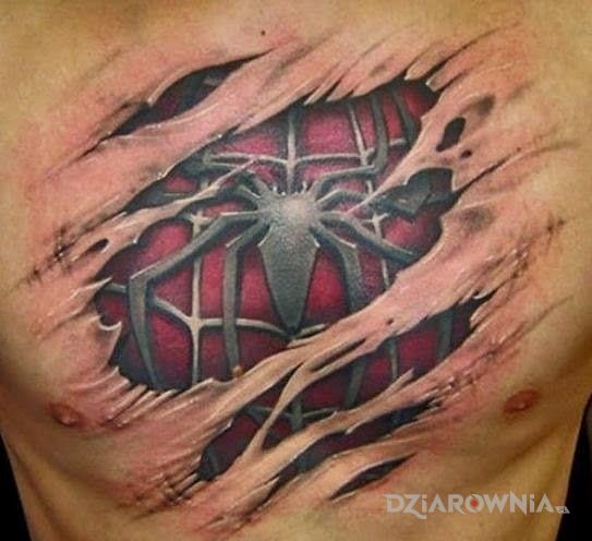 Tatuaż spider-man w motywie 3D na klatce
