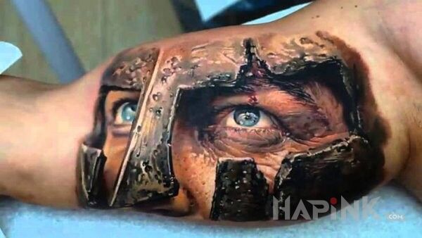Tattoo Wzrok wojownika in 3D motif and realistic style on the upper arm