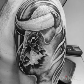 Tattoo The first and not the last on the upper arm motif: animals style: graphic / illustrative
