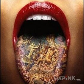 Tattoo A work of art on the tongue on the head motif: 3D