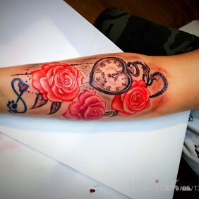 Tattoo For my mother [*]?❤? on the forearm motif: objects style: realistic