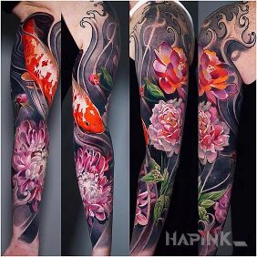 Tattoo Koi carp on the forearm motif: colorful style: japanese / irezumi