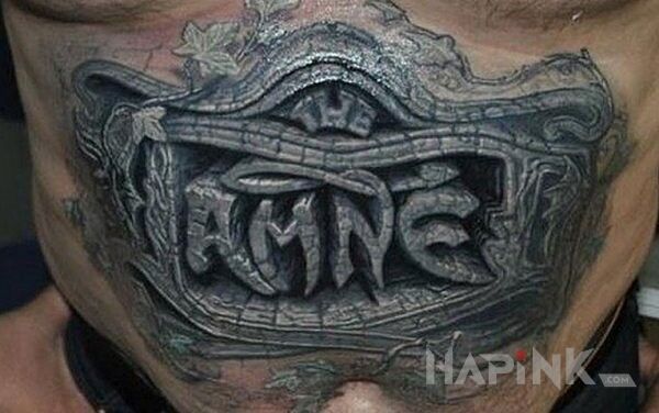 Tattoo The Amne in 3D motif on the stomach