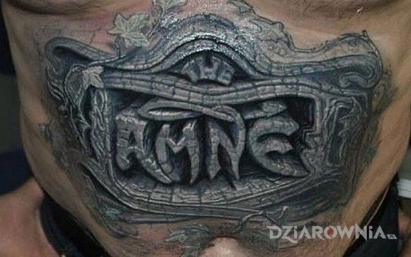Tatuaż the amne w motywie napisy na brzuchu