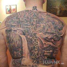 Tattoo Chinese back on the back motif: fantasy style: realistic