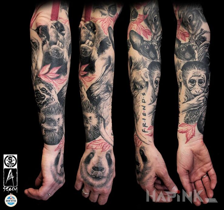 Tattoo Zwierzątka in black and gray motif and realistic style on the forearm