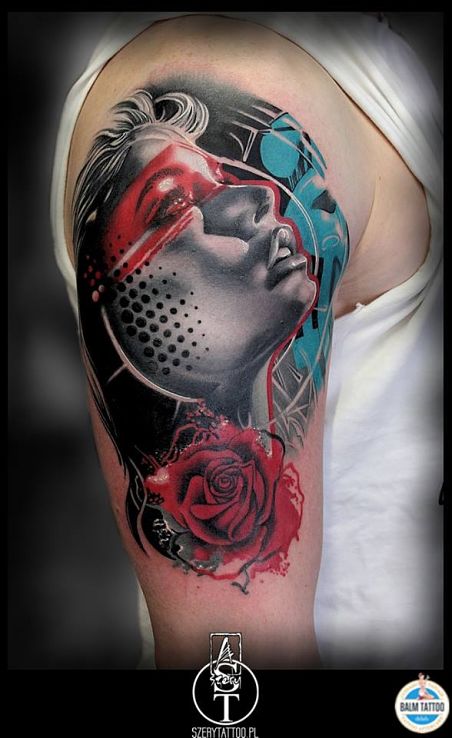 Tatuaż hołd w motywie kwiaty i stylu realistyczne na ramieniu