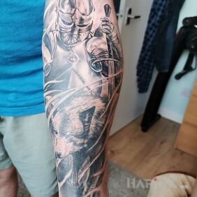Tattoo Forearm on the forearm motif: black and gray style: realistic