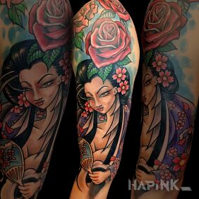 Tattoo Geisha on the upper arm motif: characters style: newschool