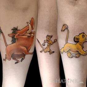 Tattoo Animals (Lion King) on the forearm motif: animals style: cartoon / comic book