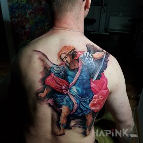 Tattoo ANGEL on the back motif: angels style: realistic