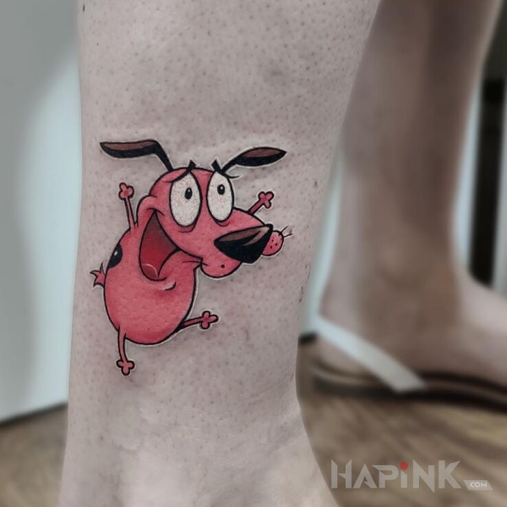 Tattoo Anime in colorful motif and cartoon / comic book style on the leg