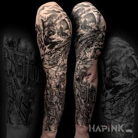 Tattoo Viking on the upper arm motif: war style: realistic