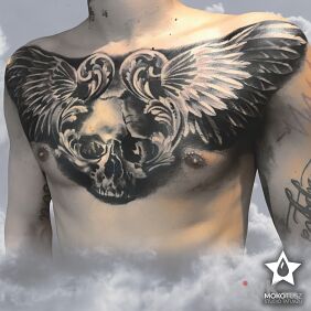 Tattoo Angels and Demons vol 2. ;) on the breast motif: black and gray style: realistic