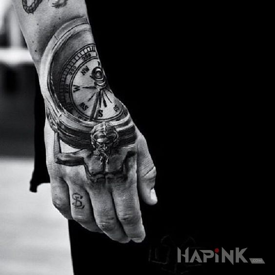 Tattoo Ruletka in 3D motif and realistic style on the hand
