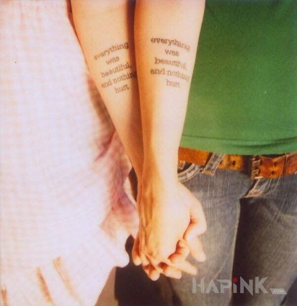 Tattoo Everything was beautiful and nothing hurt in Love motif on the forearm