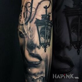 Tattoo Under the lighthouse on the forearm motif: 3D style: realistic