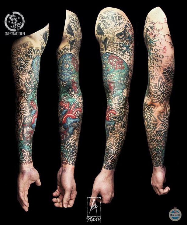 Tatuaż matematyczne połączenie w motywie anatomiczne i stylu realistyczne na przedramieniu