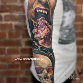 Tattoo Color sleeve horror on the upper arm motif: 3D style: realistic