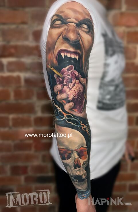Tattoo Rękaw kolorowy horror in sleeves motif and realistic style on the forearm
