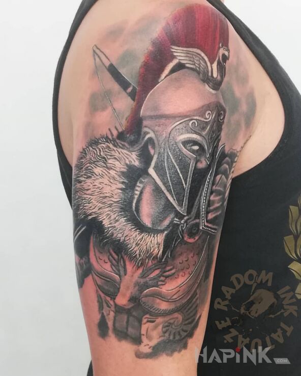 Tattoo Gladiator Ciąg dalszy in colorful motif and realistic style on the upper arm