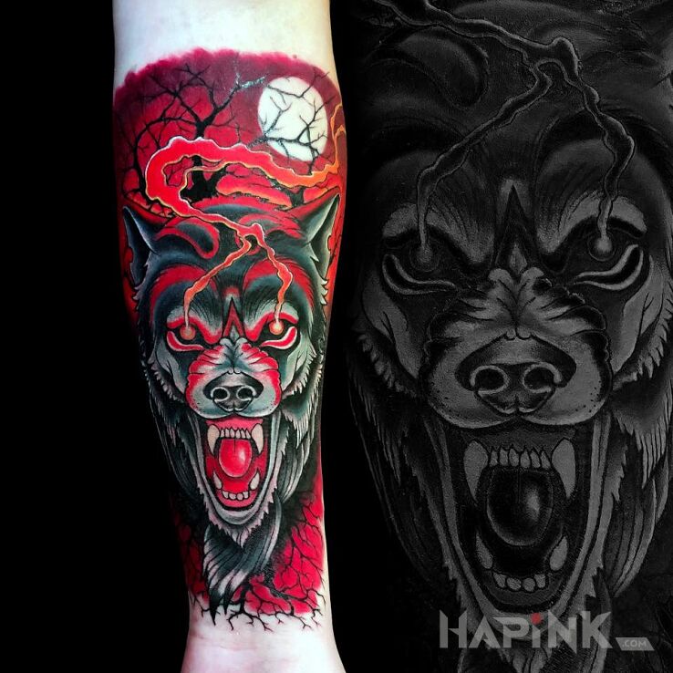 Tattoo Wilk in animals motif and newschool style on the forearm