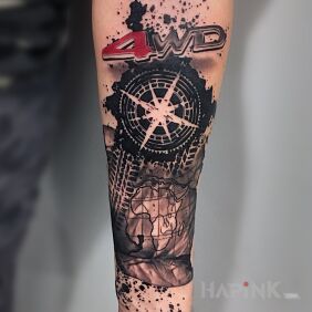 Tattoo Moto on the forearm motif: black and gray style: graphic / illustrative