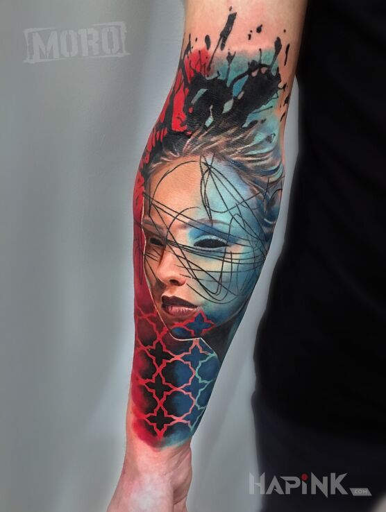 Tattoo Czarne oczy in demons motif and realistic style on the forearm