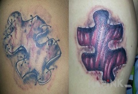 Tattoo Brakujący element in Love motif on the upper arm
